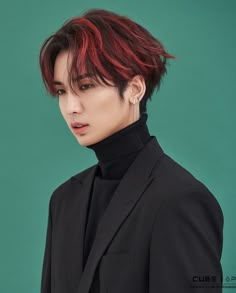 Burgundy Hair With Highlights, Black Hair With Red Highlights, Kpop Hair Color, Red Hair Boy, Red Balayage Hair, Red Hair With Highlights, Black Red Hair, Dyed Hair Men, Brown Hair Men