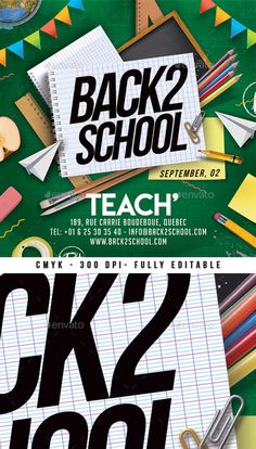 back to school flyer template with pencils and paper