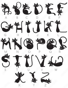 an alphabet with black cats on it and letters that spell out the letter's