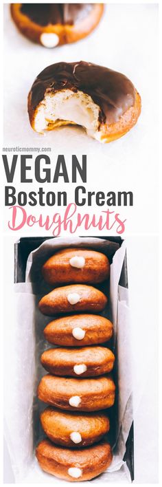 vegan boston cream doughnuts with chocolate frosting