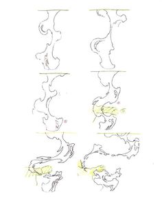 the steps to draw an animal's head in different positions, including its eyes and mouth