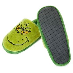 Dr. Seuss's How the Grinch Stole Christmas!™ Grinch Slippers With Sound, Large/X-Large - Socks & Slippers | Hallmark Grinch Slippers, Grinning Face, Grinch Wreath, Grinch Quotes, Dr Seuss Grinch, Christmas Board Games, Jim Shore Christmas, The Grinch Stole Christmas, Willow Tree Figurines