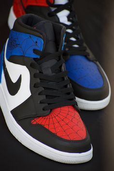 These sneakers are made with extreme attention to detail and care. These are made from authentic jordan 1 mids and customized. If you have any questions or would like any changes or modifications please let me know! Spiderman Jordan 1s, Spiderman Shoes Nike, Spider Man Custom Shoes, Spiderman Nike Shoes, Red And Blue Outfit Men, Custom Spiderman Shoes, Spiderman Quinceanera Theme, Spiderman Custom Shoes, Spiderman Jordans