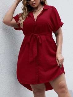 Plus Size Short Dresses, Plus Size Shirt Dress, Classy Short Dresses, Shirt Dress Outfit, Cute Dress Outfits, Plain Shirt, Classy Dress Outfits, Belted Shirt Dress, Classy Work Outfits