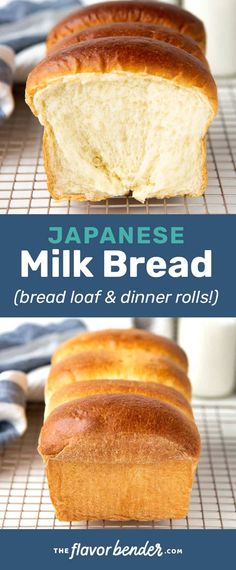 japanese milk bread on a cooling rack with text overlay