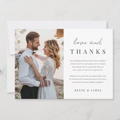 Modern Minimal "Love & Thanks" Photo Wedding Thank You Card Photo Simple, Cursive Script, Script Typography, Photo Wedding Invitations, Photo Invitations