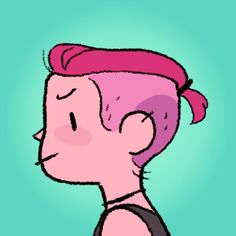 a drawing of a person with pink hair and a ponytail on top of their head