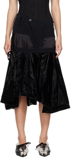 Plain-woven polyester midi skirt. Detachable lacquer overlay with self-tie closure. · Layered construction · Belt loops · Raw edge at waistband · Zip-fly · Plain-woven lining Supplier color: Black Black Layers, Black Midi Skirt, Raw Edge, Apparel Accessories, Womens Bottoms, Midi Skirt, Balloons, Skirt, Outfit Accessories