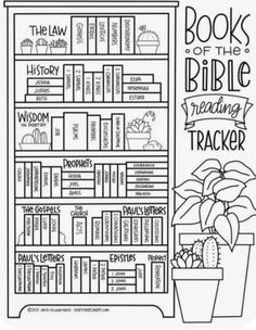 the book of the bible reading tracker with books on it and a potted plant