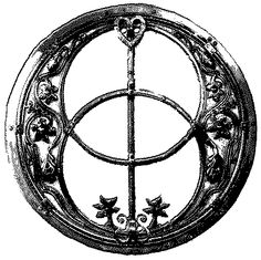 an ornamental circle with flowers and leaves in the center, vintage line drawing or engraving