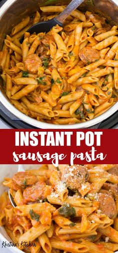 an instant pot pasta recipe with sausage and spinach