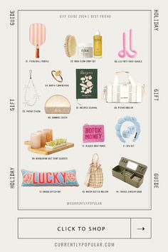 the gift guide for women is shown in this graphic style, with an image of various items