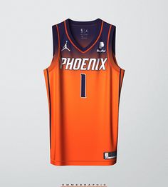 an orange basketball jersey with the number 1 on it is hanging from a wall in front of a white background