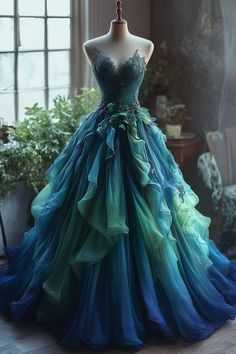 Prom Dresses Teal Blue, Ocean Fantasy Dress, Teal Wedding Dresses The Bride, Teal Wedding Dresses, Teal Wedding Dress, Teal Ball Gown, Price Costume, Fairytale Ball, Sunless Sea