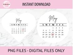 two heart shaped calendars with the words instant files on them