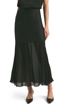 Every closet craves this elevated maxi skirt punctuated with a semi-sheer chiffon hem. 100% polyester Dry clean Imported Black Flowy Skirt, Sheer Maxi Skirt, Sheer Skirt, Concert Fits, Favorite Daughter, Sheer Chiffon, Flowy Skirt, Designer Clothes For Men, Modern Outfits