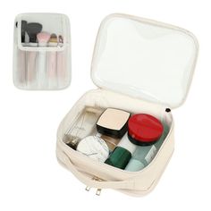 Portable clear makeup case large capacity PU and TPU makeup bag designed with transparent view cosmetic cover, you'll be able to see what you're looking for at a glance and get it quickly and easily; Durable two-way smooth zipper, portable comfortable handle, separate brushes bag, the cosmetic bag with a detachable brush holder has enough space to store your makeup, like lipstick, lip gloss, makeup brushes, eye shadow, makeup palettes, hairbrushes, skin care products, nail polish, nail art tools White Travel Cosmetic Bag With Zipper Pocket, Cheap Large Capacity Cosmetic Bag For On-the-go, Functional Portable Cosmetic Bag For On-the-go, Makeup Storage Case, Versatile Cosmetic Bag With Luggage Sleeve For On-the-go, Makeup You Need, Shadow Makeup, Portable Travel Cosmetic Bag, Rectangular Case, Clear Makeup