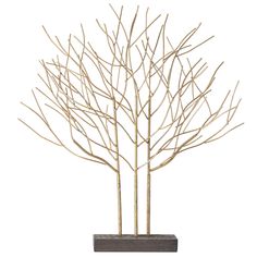 a metal tree with no leaves is shown in front of a white background and it's branches are bare