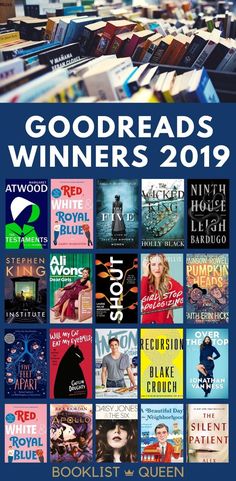 the cover of goodreads winners 2019, with books stacked on top of each other