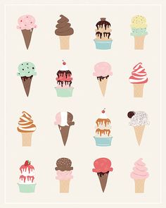 an ice cream poster with different types of ice creams on it's sides