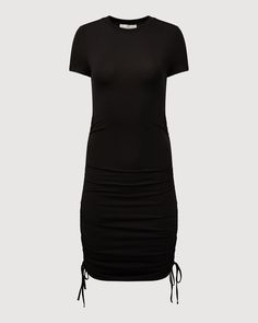 Black Fitted Mini Dress, Mini Black Dress, Crew Neckline, Bleach, Hand Wash, Short Sleeves, Spandex, Mini Dress, Skirt