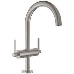 a stainless steel faucet on a white background