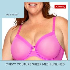 This women�s bow-accented underwire bra from Curvy Couture is made from a breathable mesh fabric and features back and side smoothing, adjustable straps,hook-and-eye back closures, and offers high support.Bra Type: UnlinedFeatures: Stretch Fabric, Adjustable Straps, Back SmoothingClosure Type: Hook & EyeSupport: Medium SupportFiber Content: 88% Nylon, 12% SpandexFabric Description: MeshCup Fiber Content: 88% Nylon, 12% SpandexCare: Line Dry, Hand WashMaterial: NylonCountry of Origin: Imported High Support Bra, Coverage Bras, Support Bra, Mesh Bra, Unlined Bra, Full Coverage Bra, Everyday Bra, Full Figured, Underwire Bra