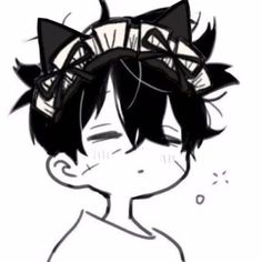 a drawing of a boy with black hair and a hat on top of his head