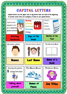 the capital letters poster is shown with pictures and words to help students learn how to use them