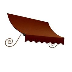 a brown awning that is attached to the side of a building with a metal rod