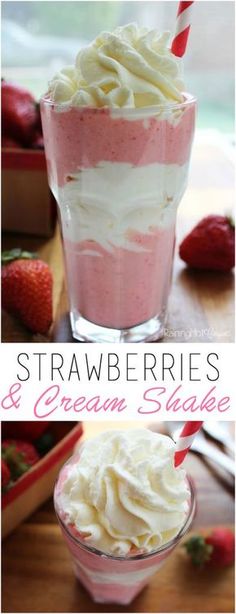 strawberries and cream shake in small glasses