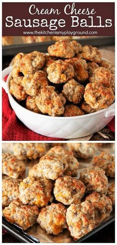 cream cheese sausage balls in a white bowl