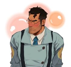 a drawing of a man with glasses and suspenders