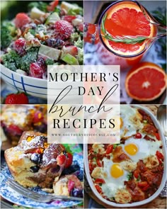 mother's day brunch recipe collage with oranges and other food