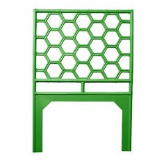 a green headboard with hexagonal designs on the top and bottom, against a white background