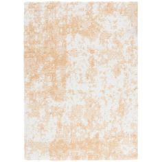 an orange and white area rug on a white background with some light brown spots in the middle