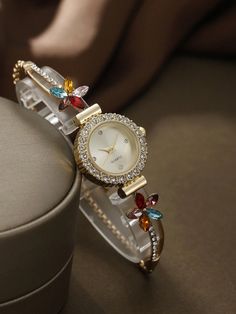 1pc New Arrival Trendy Quartz Watch With Small Floral Dial In 5 Colors For Girls, Perfect For Party Gift  Casual     Watch Set   Kids Jewelry & Watches, size features are:Bust: ,Length: ,Sleeve Length: Watches With Pictures, Watches With Bracelets Women, Watch Set, Womens Wide Leg Pants, Leaf Jewelry, Kids Watches, Minimalist Bracelet, Casual Watches, Casual Stylish