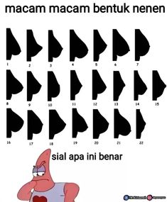 an image of different shapes and sizes of the same cartoon character, with text that says macam macam benuk nen