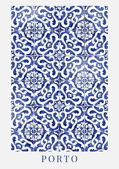 a blue and white tile pattern with the word porto written in spanish on it