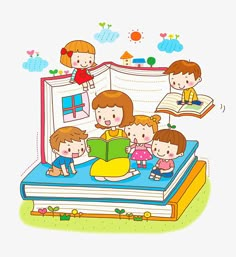 children are reading books in the open book