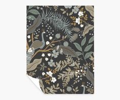 a card with an image of birds and flowers on it, in black background by corbi