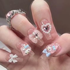 Kawaii Miniso Cartoon Sanrio My Melody Fake Nails Cute Nail Patches Fashion Charm Good-looking Nail Valentine Nails, Pearl Love, Pearl Nails, Patches Fashion, Party Nails, Stick On Nails, Birthday Nails