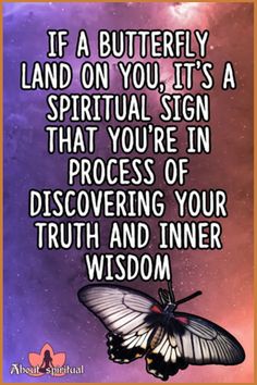 a butterfly with the words if a butterfly land on you, it's a spirital sign that you're in process of discovering your truth and inner wisdom