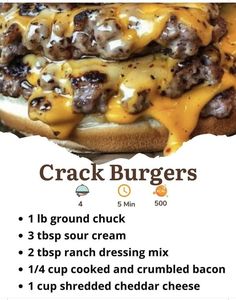 a menu for a burger with cheese and meat on it, including the toppings