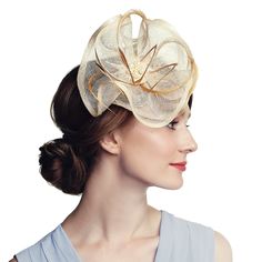 EASY TO WEAR, FLAUNT ANY HAIRSTYLE YOU LIKE Stylish Fascinator Headband Wedding Tea Party Cocktail Hat Fascinators for women are one of the most popular dressing accessories today. This beautiful party hat for women will surely draw a lot of attention during special events. Whether you are heading for a wedding party, a derby, or a weekly tea party, this handcrafted fascinator for women will make your presence felt by your friends and acquaintance. You'll love the perfection of design and high q Gold Short Brim Fascinator For Kentucky Derby, Gold Short Brim Fascinator For Summer, Gold Short Brim Summer Fascinator, Gold Party Hats For Spring, Gold Fascinator Hat For Party, Gold Short Brim Fascinator For Formal Occasions, Gold Costume Hats For Spring Wedding, Gold Costume Hats And Headpieces For Spring Wedding, Elegant Gold Fascinator For Summer