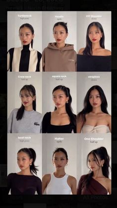 What Hairstyles To Wear With Different Necklines, Neckline And Hairstyle Guide, Hair Styles For Dress Types, Viral Neckline Hair Guide, How To Do Hair For Different Necklines, Hairstyle With Dress Type, What Hair To Wear With What Neckline, Hairstyles For Shirt Neckline, Hairstyle For T Shirt