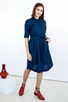 Get ready for work while feeling comfortable with this awesome ​Linen Shirt Dress with Pockets. Perfect as this is a great way to look fashionable while still remaining ​office apparel,​ work dress​ ​ladies shirt dress​ professional. This medium weight linen. Not only is this ​handmade dress​ stylish, but it’s also very high quality. Blue A-line Shirt Dress For Daywear, Elegant Blue A-line Shirt Dress, Summer Workwear Indigo Dress, Indigo Dresses For Summer Workwear, Elegant Navy Shirt Dress For Spring, Elegant Navy Shirt Dress For Summer, Elegant Blue Linen Workwear Dress, Navy Fitted Collared Dress, Elegant Blue Linen Dress For Work