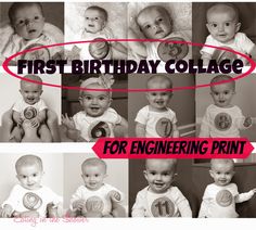 the first birthday collage has photos of babies in white shirts and ones in red