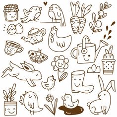 an image of various cartoon animals and plants