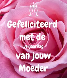 a pink rose with the words gefilicied met de verardag van jow moder